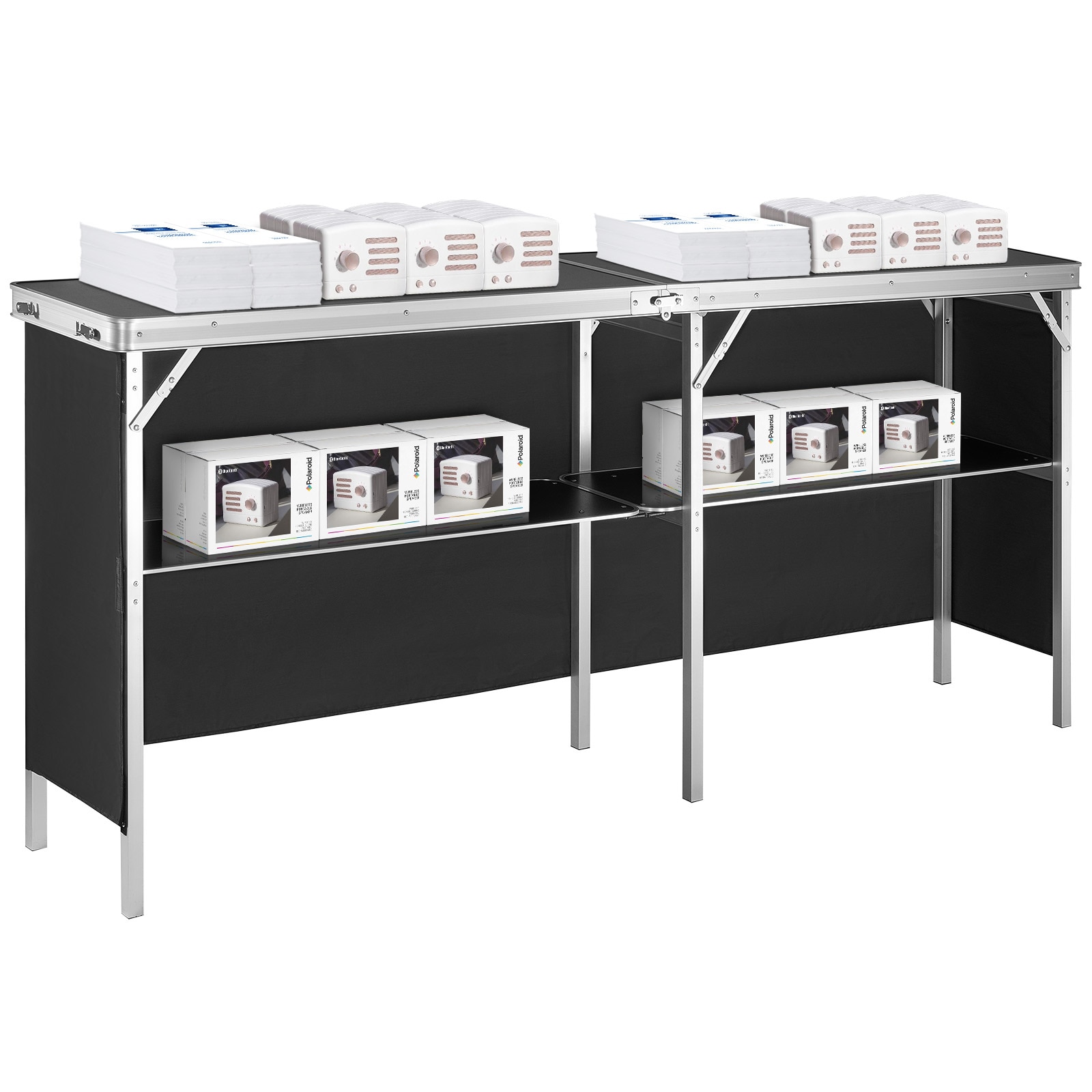 Extra Long Folding Bar Table With Carrying Case And Black Skirt_voghion.com